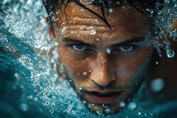 Fototapeta premium Man in water with eyes open.