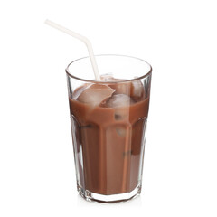 Tasty chocolate milk in glass isolated on white