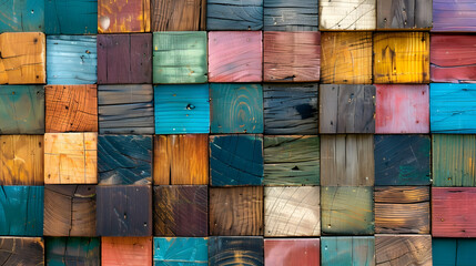 Wood aged art architecture texture abstract block stack on the wall for background, Abstract colorful wood texture for backdrop.