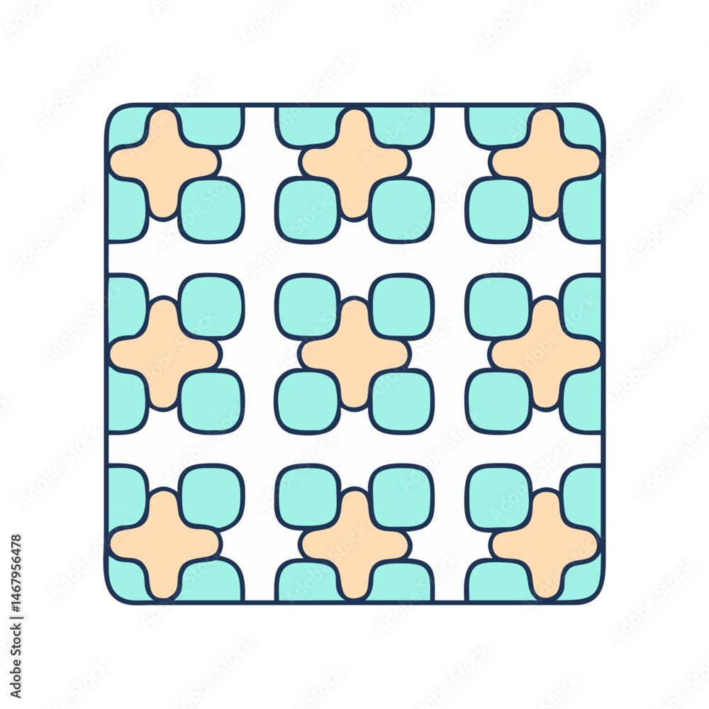 Poster geometric pattern design with rounded squares and plus shapes in a tiled arrangement vector art