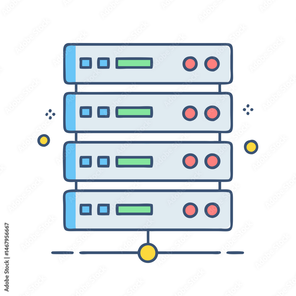 Poster illustration of server data storage network database system hosting technology concept information