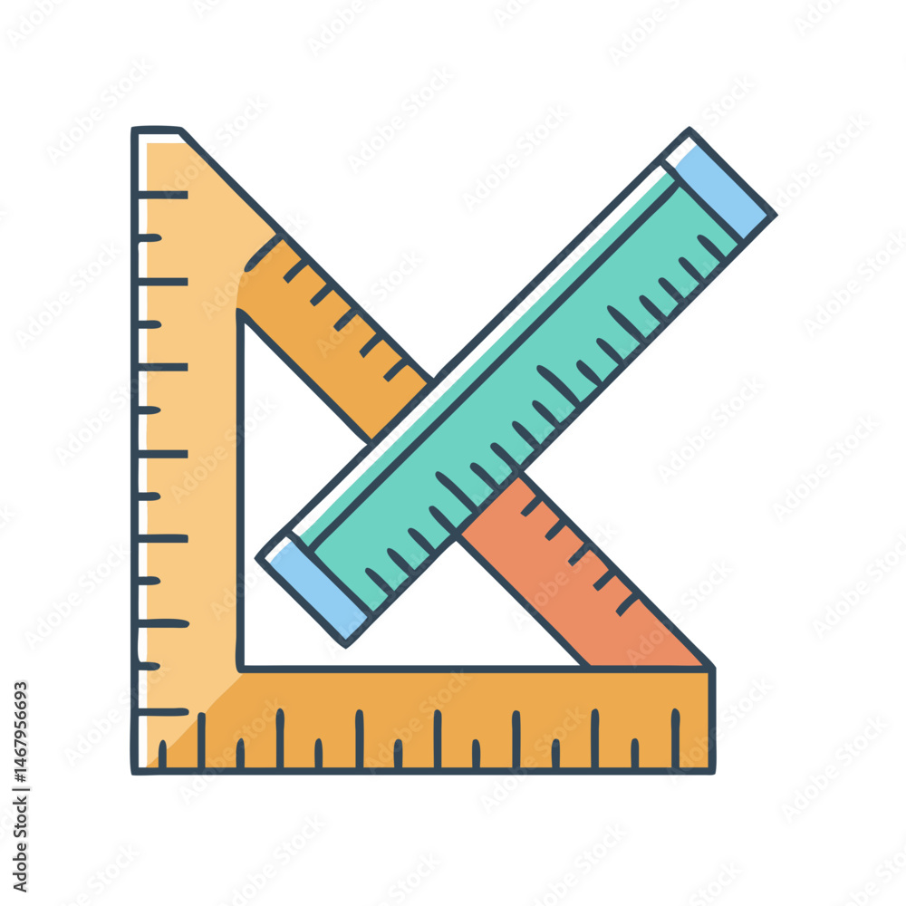 Poster illustration of ruler set square triangle for geometry math drafting architecture design tool equipm
