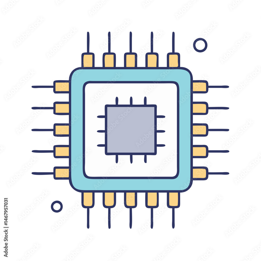 Poster illustration of computer chip processor technology circuit board microchip motherboard cpu silicon h