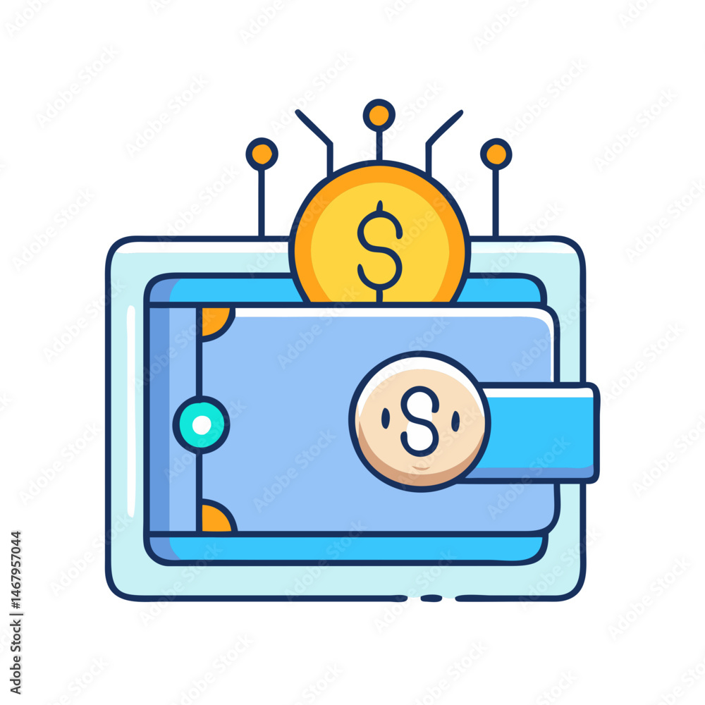 Aufkleber digital wallet cryptocurrency bitcoin blockchain technology fintech online payment security app mone