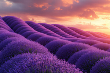 Fototapeta premium Sunset over lavender fields.