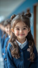 Smiling girl, school hallway
