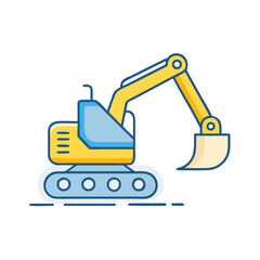 Excavator digger construction equipment heavy machinery vehicle building site engineering cartoon vector