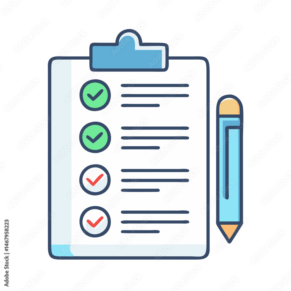 Poster checklist clipboard task list check mark survey form pencil document to do list planning concept