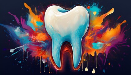 colorful artistic depiction of a tooth surrounded by bold paint splashes