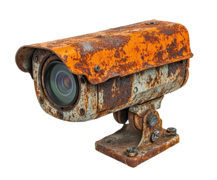 Surveillance camera abandoned site urban decay security isolated on transparent background