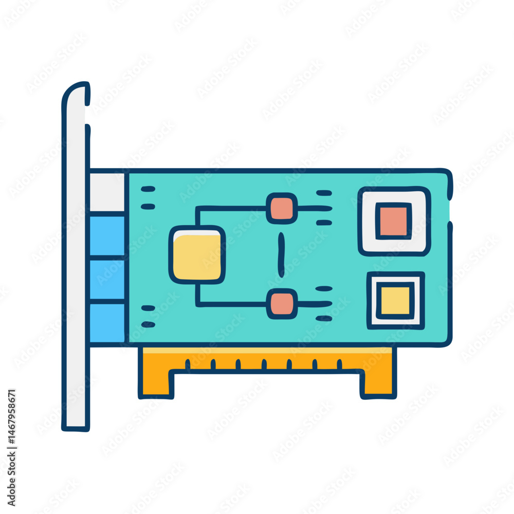 Poster illustration of a network card ethernet card computer component expansion card adapter card motherbo