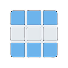 Illustration of a nine square grid with blue and white squares for graphic design projects
