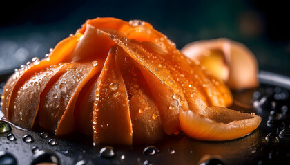 Close up Macro Shot of Orange Petals with Water Droplets Abstract Floral Still Life Photography