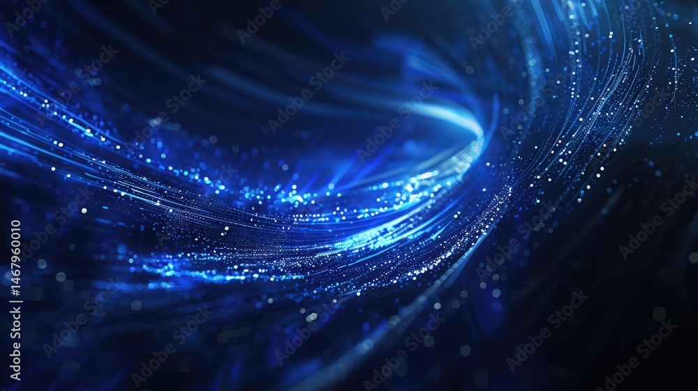 Poster abstract picture micro light sparkling particle represent data flow vivid flowing wave with high tec