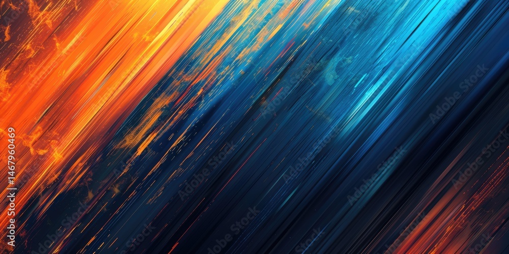 Poster diagonal streaks of orange and blue light on a dark background. abstract dynamic design of gradient 