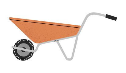 Vector illustration of a wheelbarrow. Can be used in advertising materials, website banners, educational resources, brochures, and infographics related to horticulture and outdoor activities. 