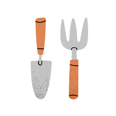 Vector illustration of a trowel and a scoop. Perfect for content around gardening products, DIY tutorials, advertisements, instructional guides, and agricultural materials.