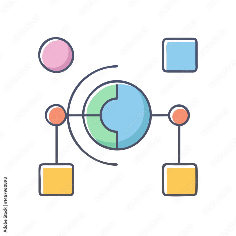 Poster diagram chart circle square connection network data flow process infographic concept design