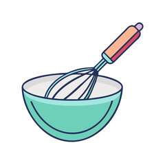Illustration of a whisk in a bowl for cooking baking kitchenware food preparation and mixing ingredients