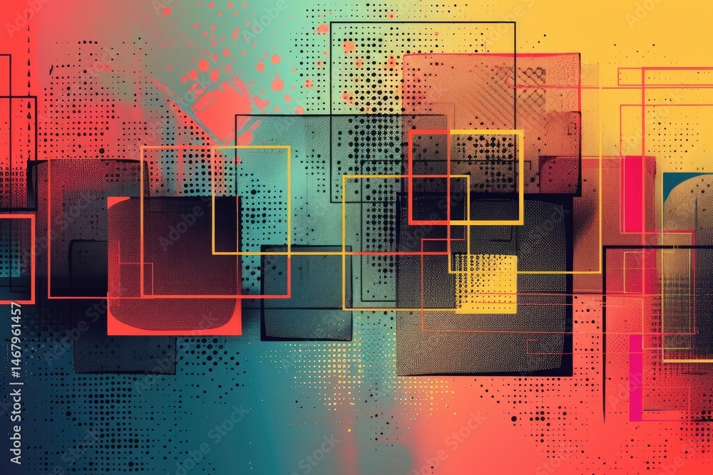 Poster the abstract picture of the colourful geometry polygon square shape with colored background, geometr