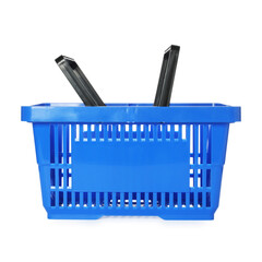 One blue shopping basket isolated on white