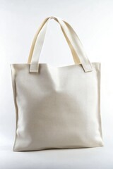 Blank cream-colored canvas tote bag with fabric handles.  Simple, plain, and practical shopping bag