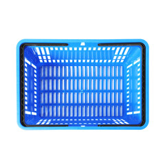 One blue shopping basket isolated on white, top view