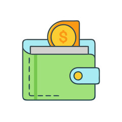 Cartoon wallet with dollar coin vector illustration of money finance payment currency icon