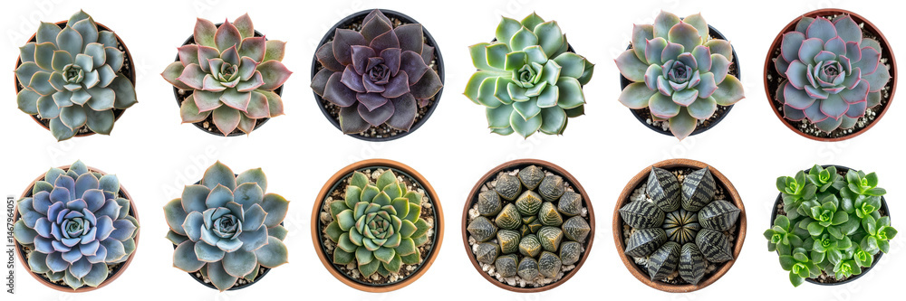 Poster a colorful collection of succulents in terracotta pots displaying unique shapes and textures for ind