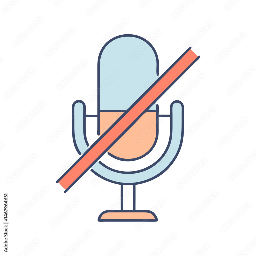 Poster muted microphone icon vector illustration for audio recording and sound control application design
