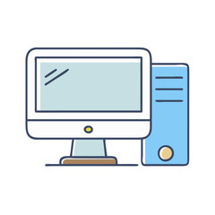 Illustration of a desktop computer setup for home or office use with monitor and cpu tower unit