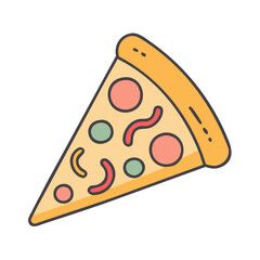 Delicious pizza slice illustration with pepperoni and toppings for restaurant and food menu design