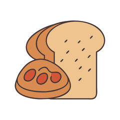 Illustration of bread slices and bun with red toppings for bakery and breakfast food concept