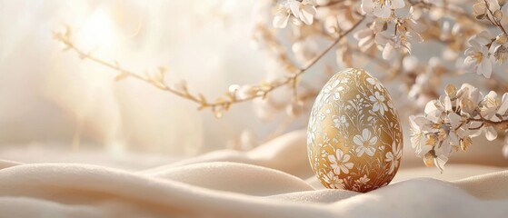 Elegant minimalist easter card with central golden egg design