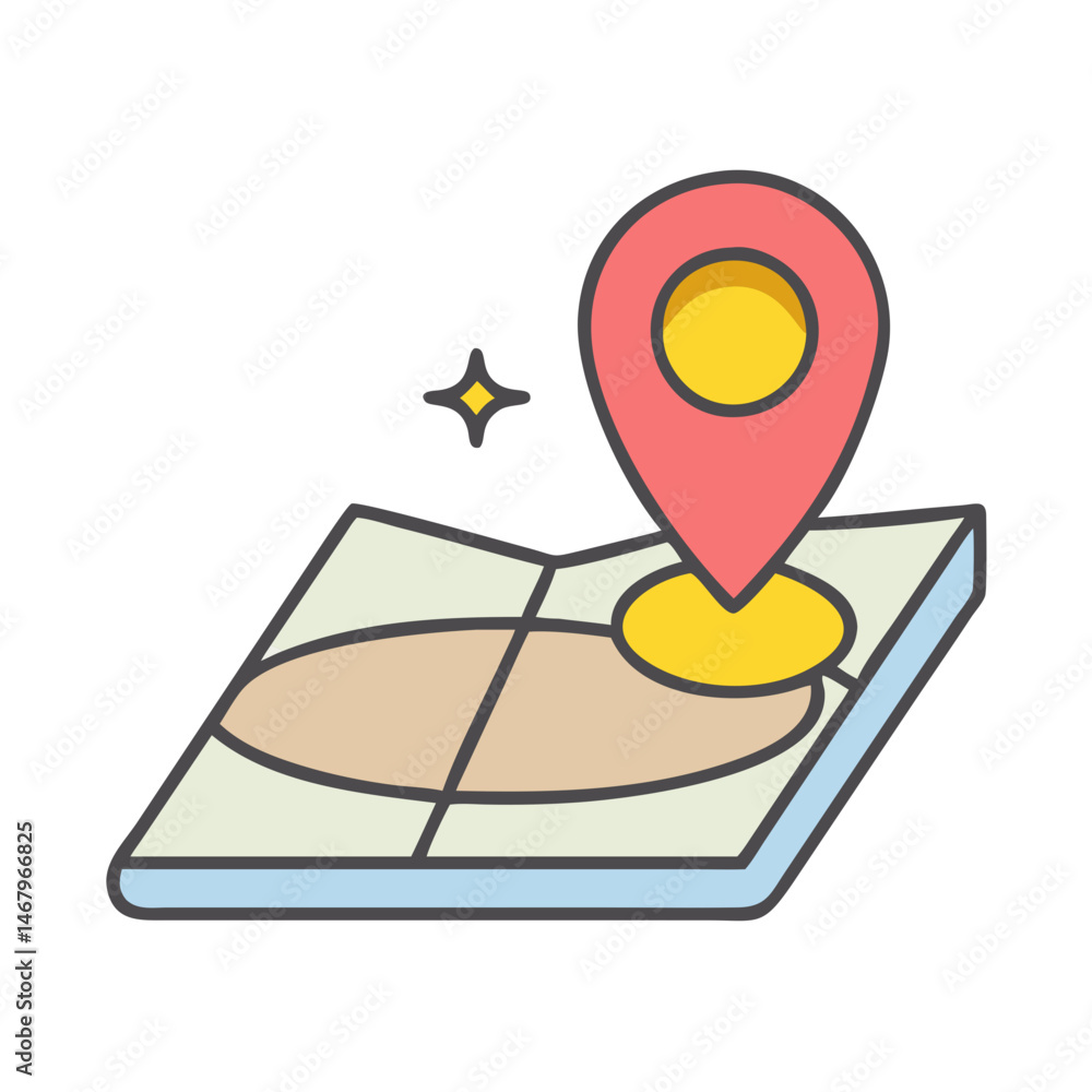 Poster find location pointer on map with star for gps navigation and destination search concept