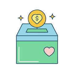 Donation box with heart and dollar coin for charity fundraising and financial support help