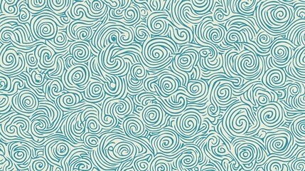 Intricate hand-drawn swirling pattern in blue on a cream background design