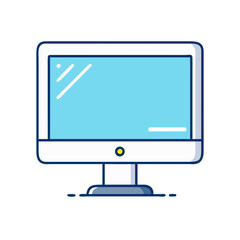 Computer monitor desktop pc workstation with mouse for office and home use vector illustration