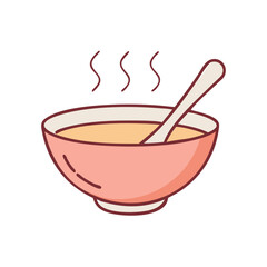 Illustration of hot soup bowl with spoon vector design for food blog and recipe website asset