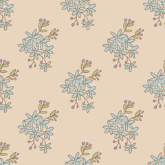 Fototapeta premium Pastel Birds and Flowers Vector Seamless Pattern n a whimsical vintage style
