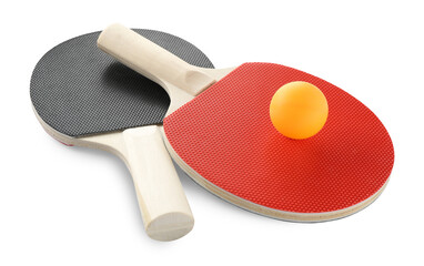 Ping pong rackets and ball isolated on white