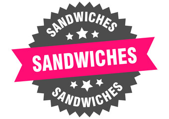sandwiches. sandwiches round pink label isolated on transparent background