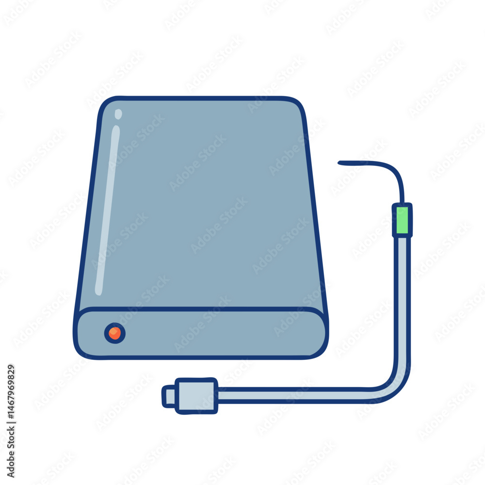 Poster portable external hard drive for data storage backup and transfer file vector illustration