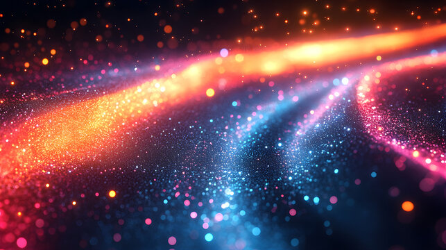 Vivid digital abstraction of data processing using colorful waves and luminous motion trails