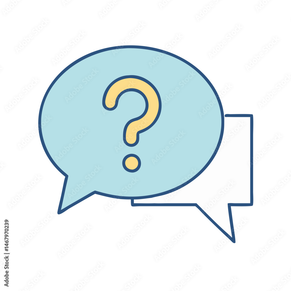 Poster question mark in speech bubble vector illustration for faq help and support resources online and off