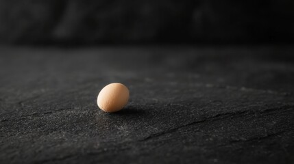 A single brown egg rests on a dark gray surface.