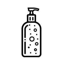 Fototapeta premium Outline soap bottle with bubbles icon – concept of skincare hygiene cleansing and wellness product
