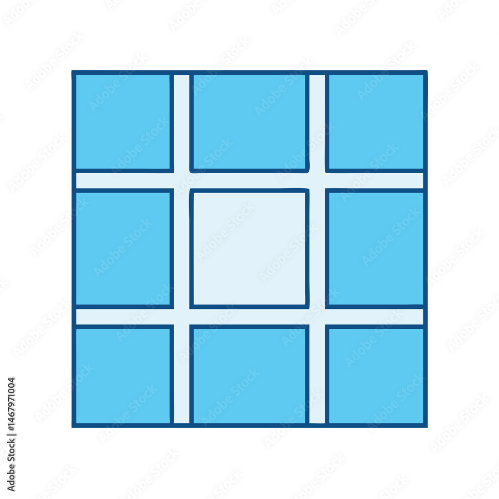 Poster illustration of a square grid pattern with blue and white tiles for graphic design projects and art