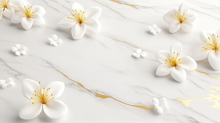 Obraz premium White Flowers on Marble Elegant Floral Design.