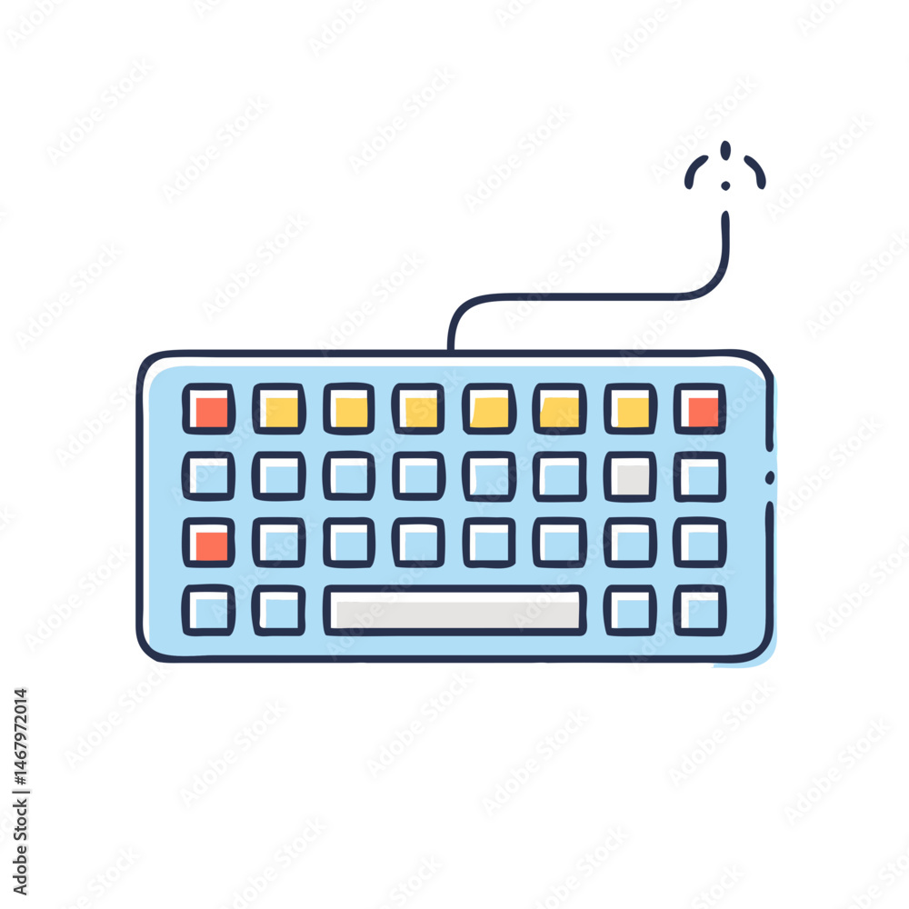 Poster keyboard computer input device technology typing keys pc hardware peripheral equipment vector design